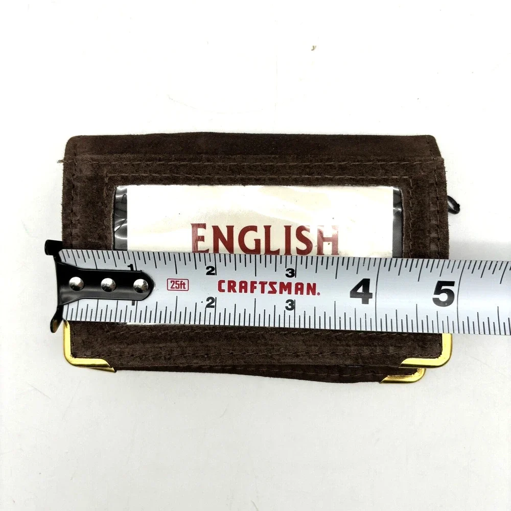 New Vintage English Leather Brown Suede Zip Around Bifold Photo Wallet 5x3.25